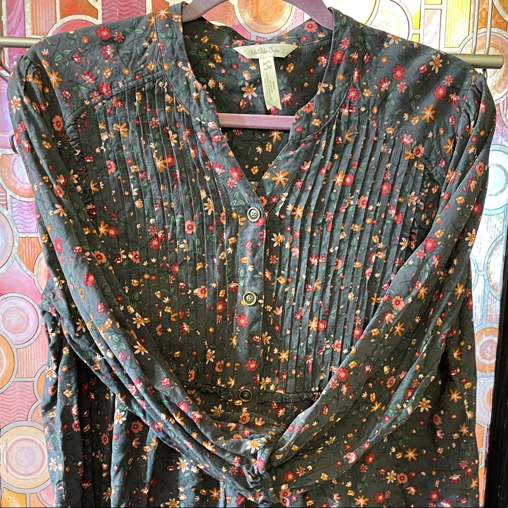 Matilda Jane Floral Button-Up Tunic - Dark Green and Red